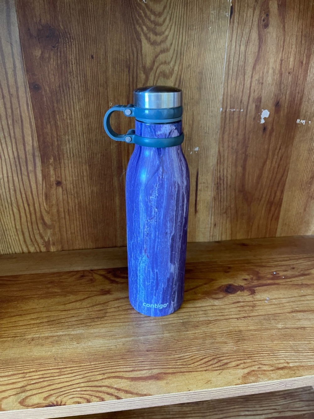 Contigo Purple Marble Travel Water Bottle with Teal Handle